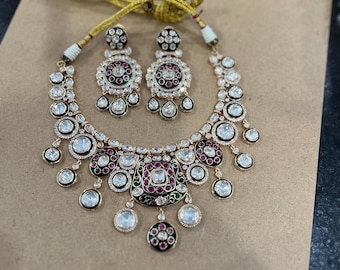 Collar Polki Kundan/Joyería paquistaní/Collar Sabyasachi/Chapado en oro de alta calidad/Polki de moissanita sin cortar/Joyería Tyaani/Joyería india