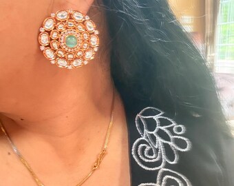 Pendientes Kundan extragrandes, pendientes polki indios