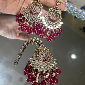 Desi Chandbali/Sabyasachi Chaandbaal Ruby Polki earrings Kundan earrings /Dull Antique gold Chandbali/ Pakistani Earrings / Statement