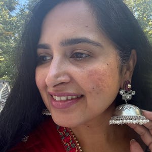 German Silver Jhumka Earrings, Boho Indian Jewelry