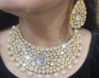 Kundan Choker, Golden Indian Bridal Jewelry Set