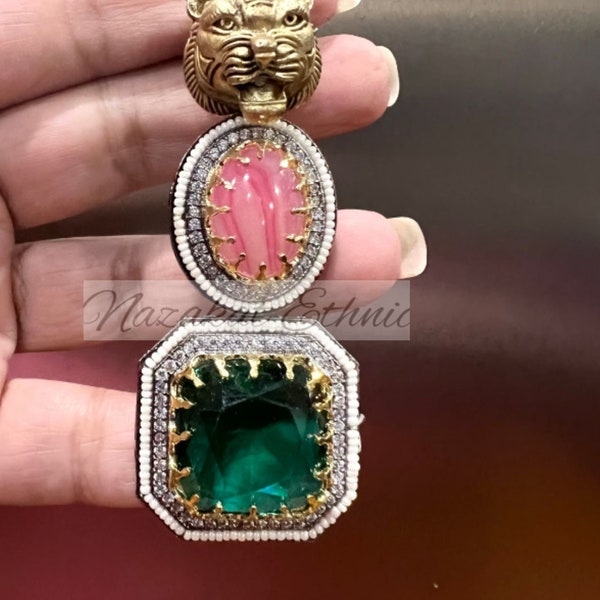 Sabhyasachi Earrings,Designer Sabyasachi Jewelry, Sabhya ,Deepika earrings,Sabyasachi inspired tropical earrings,Long Indian Earring