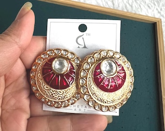Pendientes Kundan Polki extragrandes, joyería india