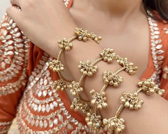 Ghungroo Gold Bangles, Fusion Garba Cuffs, Indian Bracelet Pair