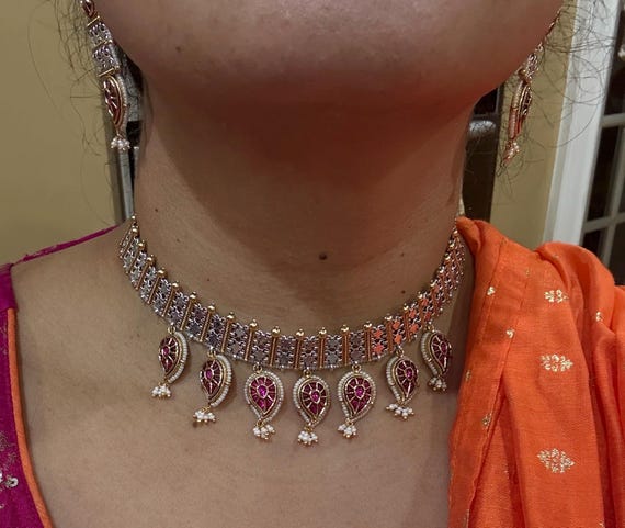 クンダンシルバーネックレスセット、金メッキインドジュエリー - Etsy 日本