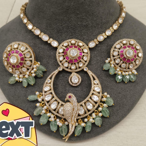 Sabyasachi Inspired Most Premium Panther Lion Finish Victorian Antique Multicolor Zirconium Diamond Statement Jewelry Long Sabhya Necklace