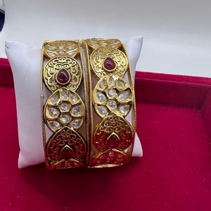 Kundan Gold Bangles/Kundan Bracelet//Openable Antique Gold Ruby Bangles bangle/Broad  Kada /Indian Bangles/Antique gold Kada/bridal bangles