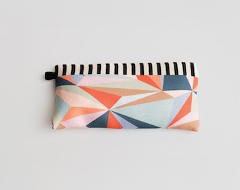 Modern Geometric Pencil Case | Abstract Pattern in Teal, Beige, Rose & Copper