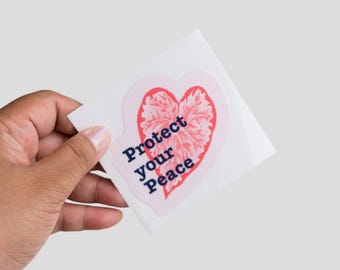 Protect Your Peace Sticker | Pink Leaf Permanent Sticker for Mental Health, Boundaries, and Self-Care