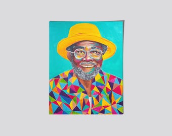 Vibrant Elderly Man Portrait | Bright Acrylic Painting | Celebration of Life & Identity