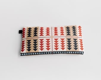Modern Geometric Pencil Case | Triangle Pattern in Red, Beige & Black | Zipper Pouch for Stationery, Makeup, or Travel Essentials