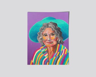 Joyful Portrait Art Print  Happy Elderly Woman in Blue Hat | Celebration of Life, Identity & Grace | Inspiring Wall Decor