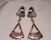 Vintage Native American Zuni Dangle Sterling With Inlaid Stone Earrings