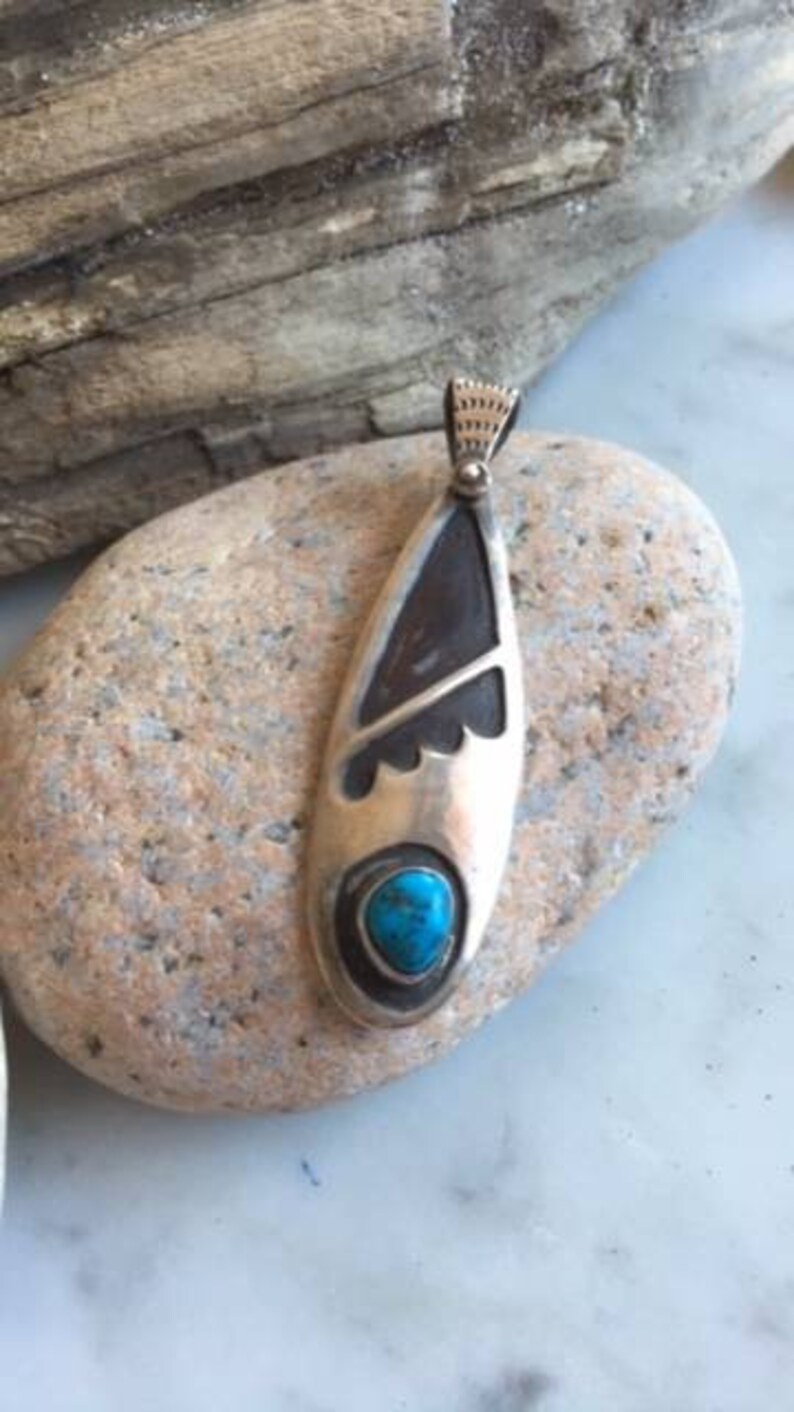 Vintage Native American Turquoise and Sterling Silver Pendant