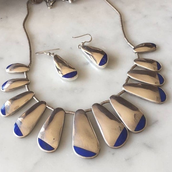 Vintage Christin Wolf Lapis Necklace and Earrings Set