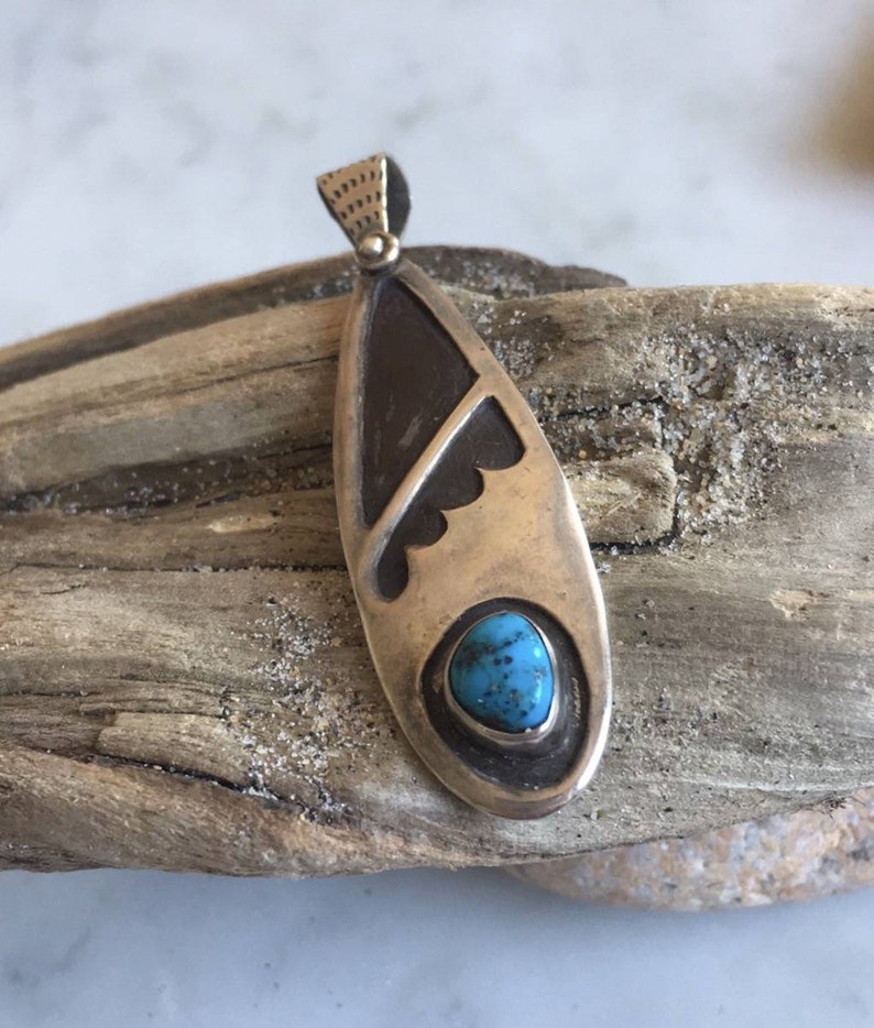 Vintage Native American Turquoise and Sterling Silver Pendant