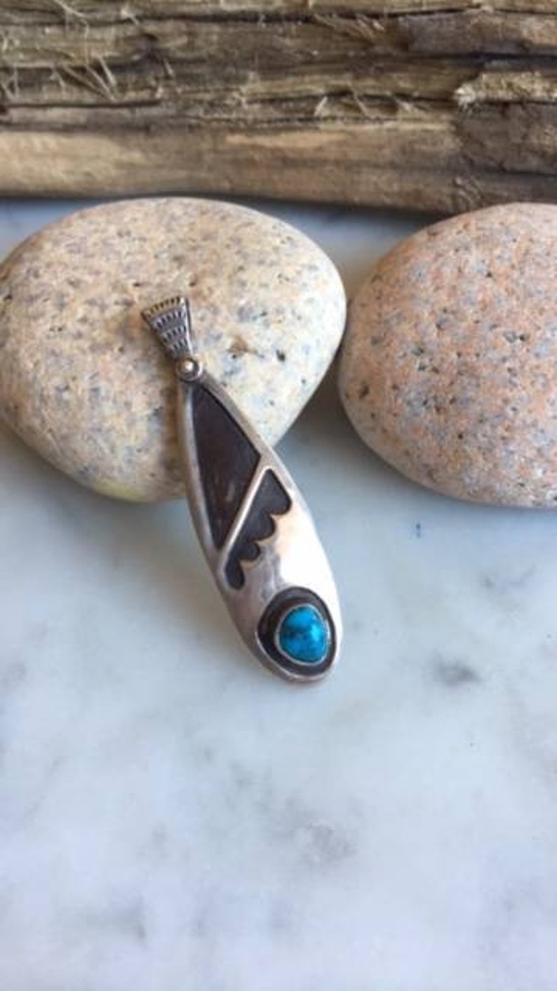 Vintage Native American Turquoise and Sterling Silver Pendant