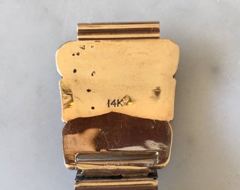 Vintage 14K Gold Native American Zuni Watch Tips Artist Signed Walley Vintage Native American Navajo Walley 14K Gold Inlaid Watch  main image 2