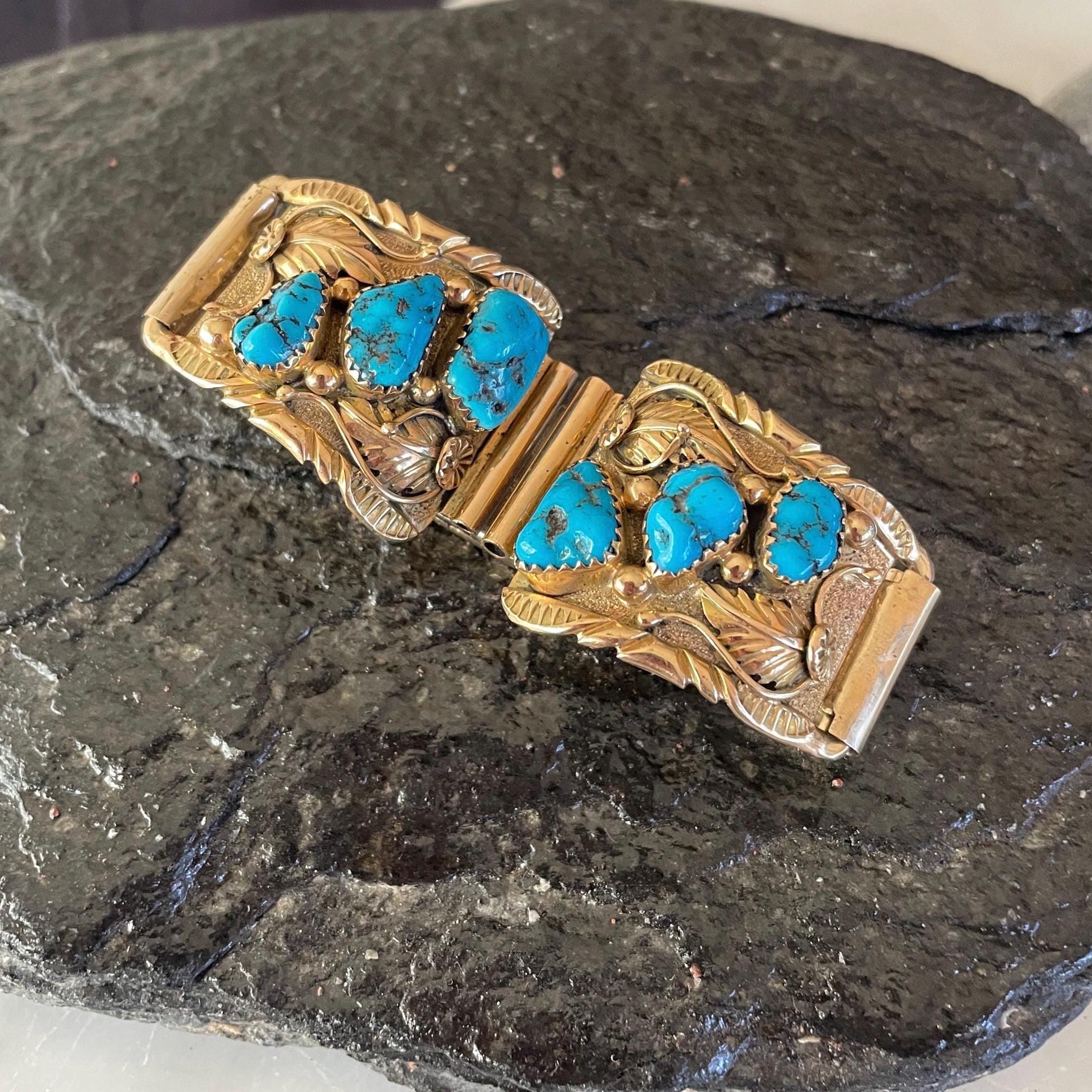 Vintage 14K Gold Native American Turquoise Watch Tips by 