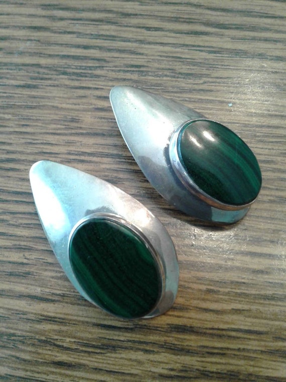 Vintage Native American Navajo Malachite Earrings - image 3