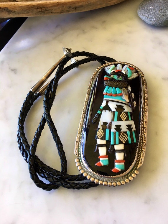 Dancing Mudhead Vintage Zuni Native American Jewelry Silver Bolo Tie Dancing Mudhead Vintage Zuni Native American Jewelry Silver Bolo Tie