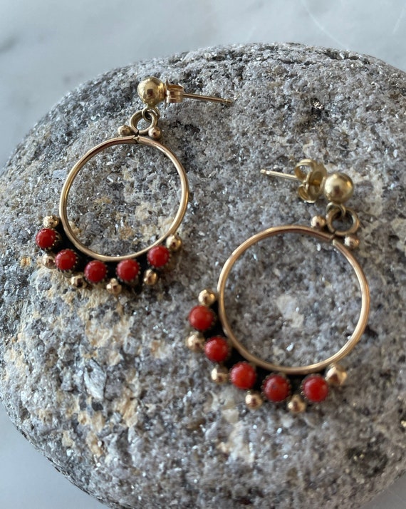 Vintage Native American 14K Gold Coral Earrings
