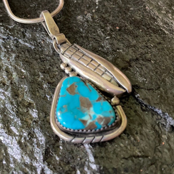 Vintage Native American Navajo Turquoise Pendant Wilson Padilla