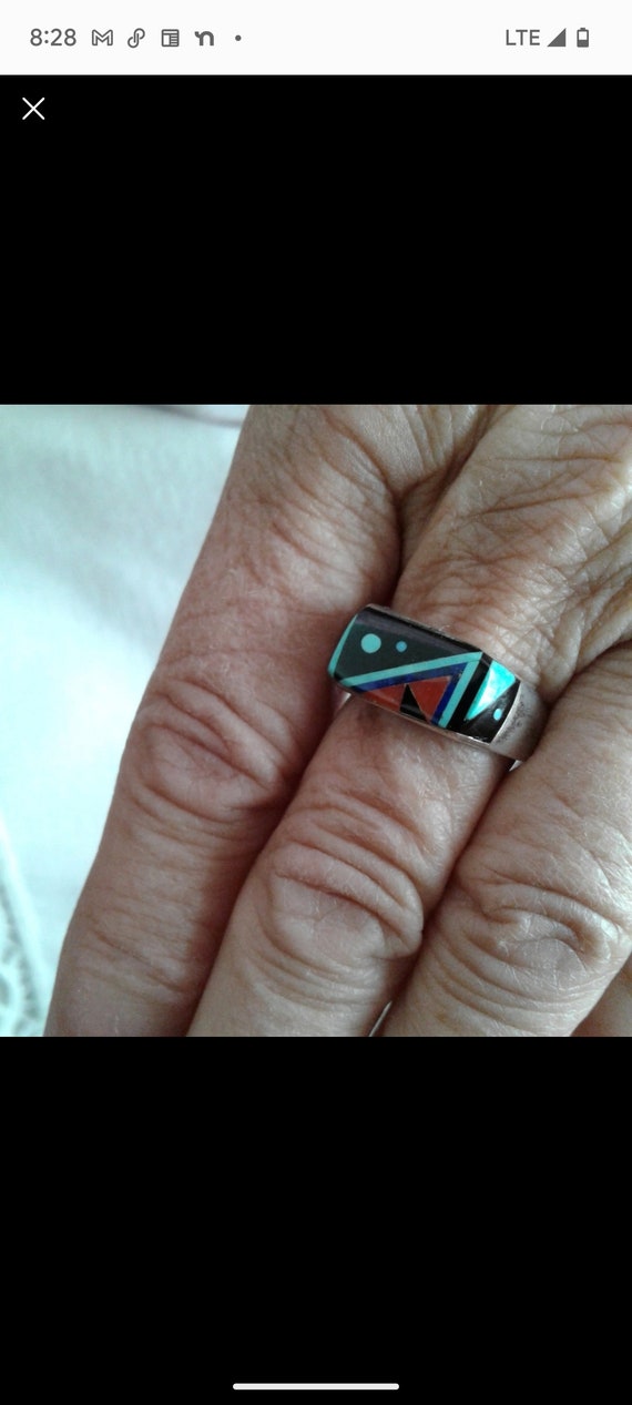 Vintage Native American Zuni Multistone Ring Size… - image 3