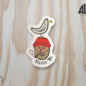 Seattle Sticker - Seattle Fisherman and Seagull Vinyl Sticker