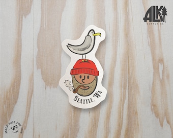 Seattle Sticker - Seattle Fisherman and Seagull Vinyl Sticker