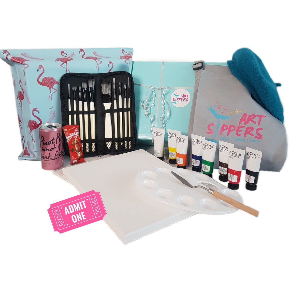 Paint & Sip at Home Deluxe Box Paint Kit Online Class Ticket Alcohol