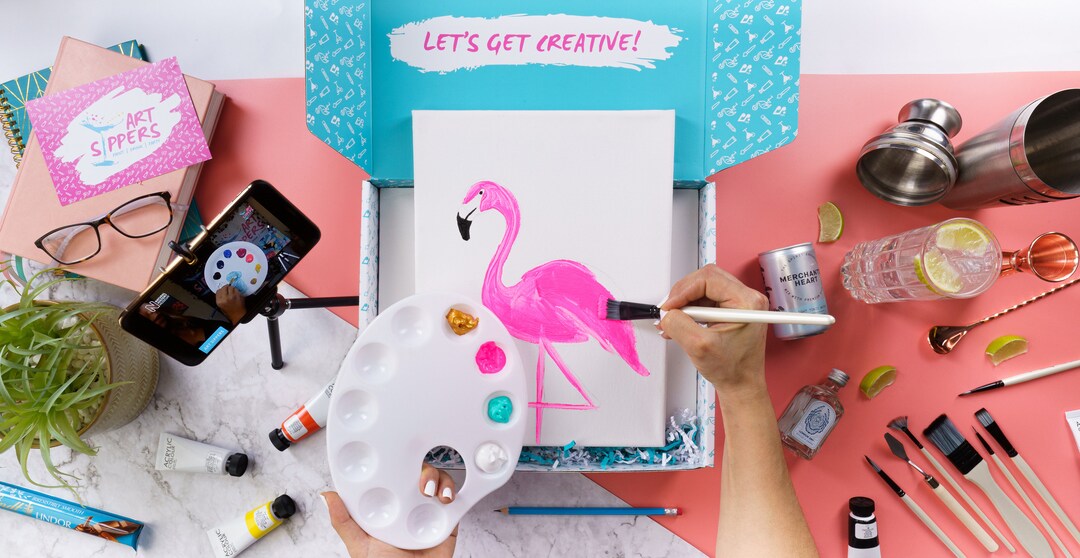 Paint & Sip at Home Acrylic Paint Starter Kit Online Class Ticket Alcohol Date Night Birthday