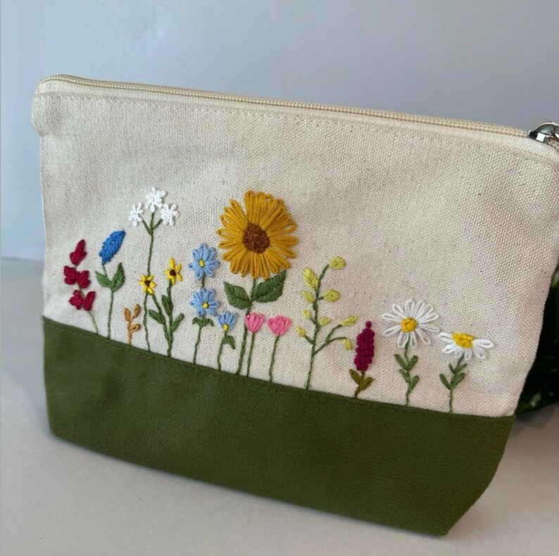 Wildflowers Makeup Bag, Embroidered Makeup Pouch / Floral Cosmetic Bag ...