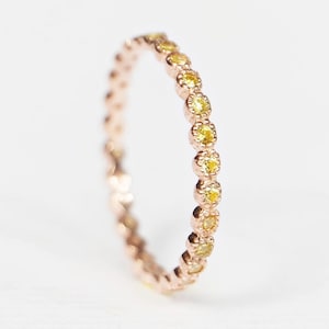 14k Rose Gold Yellow Diamond Eternity Band, Dainty Yellow Diamond Ring, Stackable Wedding Band, Colored Diamond Ring, Fine Jewelry