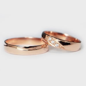 14K Gold Diamant Paar Ehering Set, Ehering für Sie und Ihn