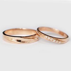 14k Gold Mobius Couples Wedding Band Set, Unique Wedding Ring Sets, Modern His Her Wedding Ring Set,