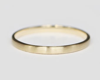 2mm 14k Gold Matte Brushed Plain Flat Wedding Band, Comfort Fit