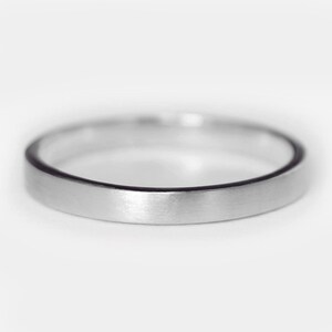 3mm 14k White Gold Matte Brushed Plain Flat Wedding Band, Comfort Fit