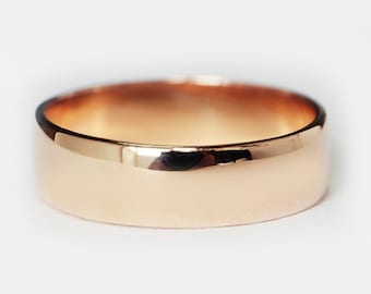 14k Solid Gold Polished Half Round Wedding Band, Couples Ring