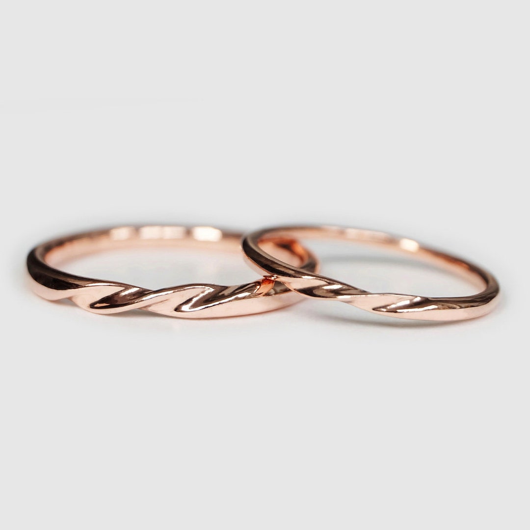 Mobius Gold Matching Mobius Gold Ring Set for Couple, Thin Wedding Band, Promise ...