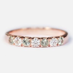 Green Sapphire Ring, Green Sapphire Eternity Band, Green Sapphire Wedding Band, Green Sapphire Stacking Band, Sapphire and Diamond Eternity