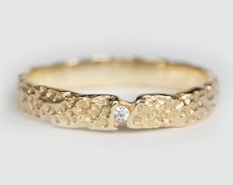 3.5mm 14k Gold Hammered Wedding Band Ring, Texture Band, Valentines gift