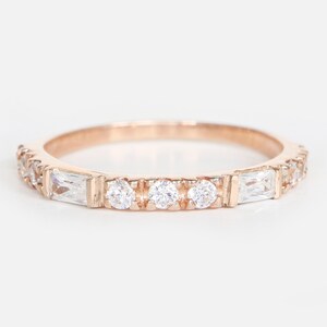 14K Gold Baguette & Round Cut Classic Diamond Half Eternity Wedding Band