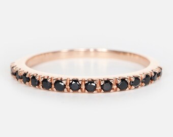 14 kt goud 1,9 mm halve eeuwigheid zwarte diamanten trouwring, stapelring
