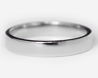 4mm 14k White Gold Polished Plain Flat Wedding Band, Comfort Fit
