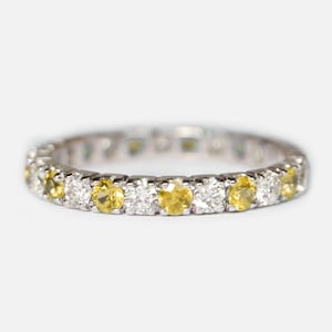 Yellow Sapphire Wedding Ring, Full Eternity Band, 14K Gold Stacking Matching Band, Natural Sapphire Ring, September Birthstone, Women Gift