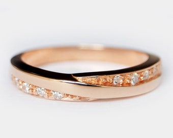 14k Gold Twist Diamond Wedding Band, Wedding Rings For Women
