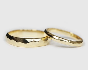 Alianzas martilladas perfectas, anillos de boda para él y para ella, juego de alianzas de boda, alianza simple, alianza única, alianzas martilladas de oro macizo. Juego de alianzas de boda