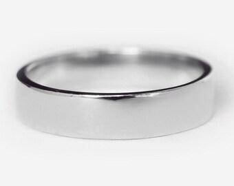 5 mm 14k vitguld polerad slät platt vigselring, klassisk ring