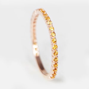 Citrin Eternity Bandring, 2 mm Citrin Pave halben Ewigkeit Stapel, Citrin Infinity Band, gelbe Citrin Ehering, Citrin Bandring